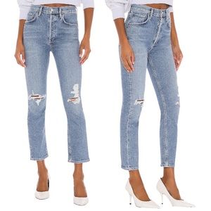 NEW Agolde Riley High-Rise Distressed Straight Leg Crop in Whiplash 31